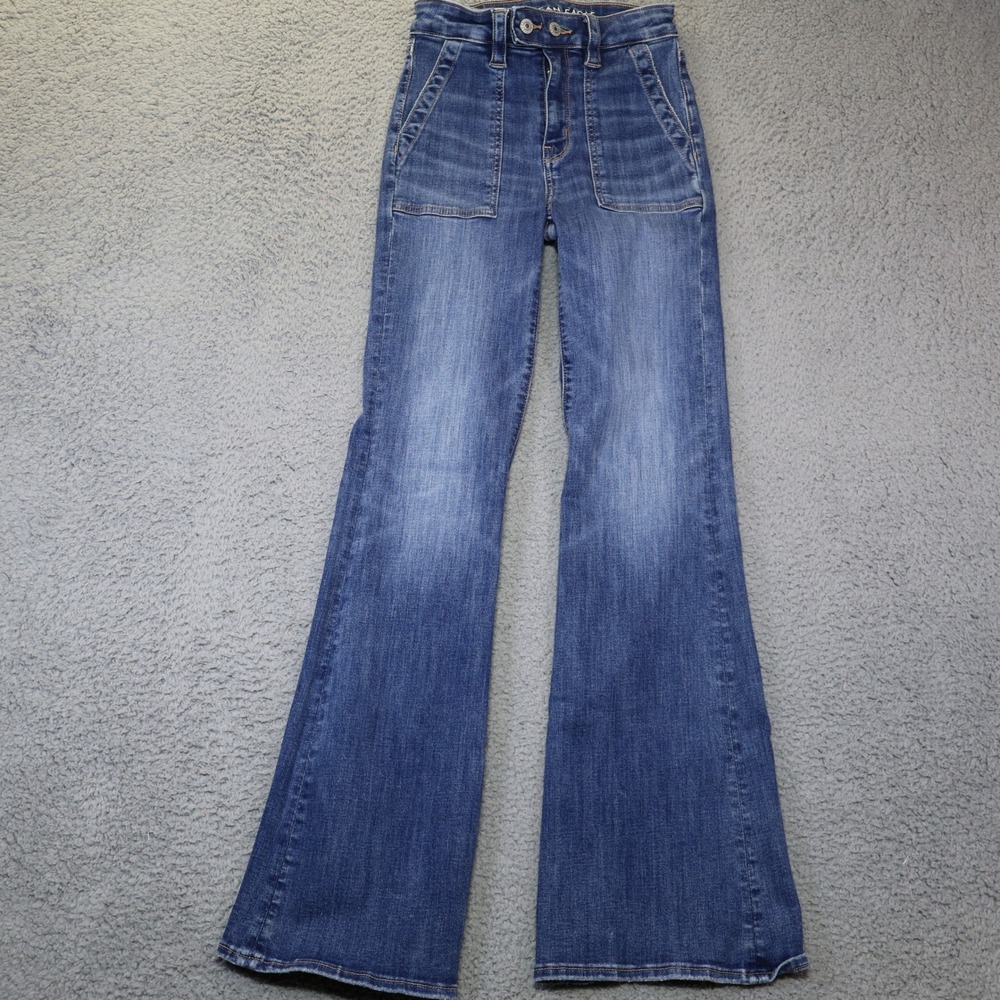 American Eagle Super High-Rise Flare Jeans Blue Medium Wash Size 00 Regular